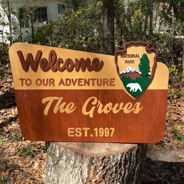 Welcome To Our Adventure - Personalized Door Sign_y