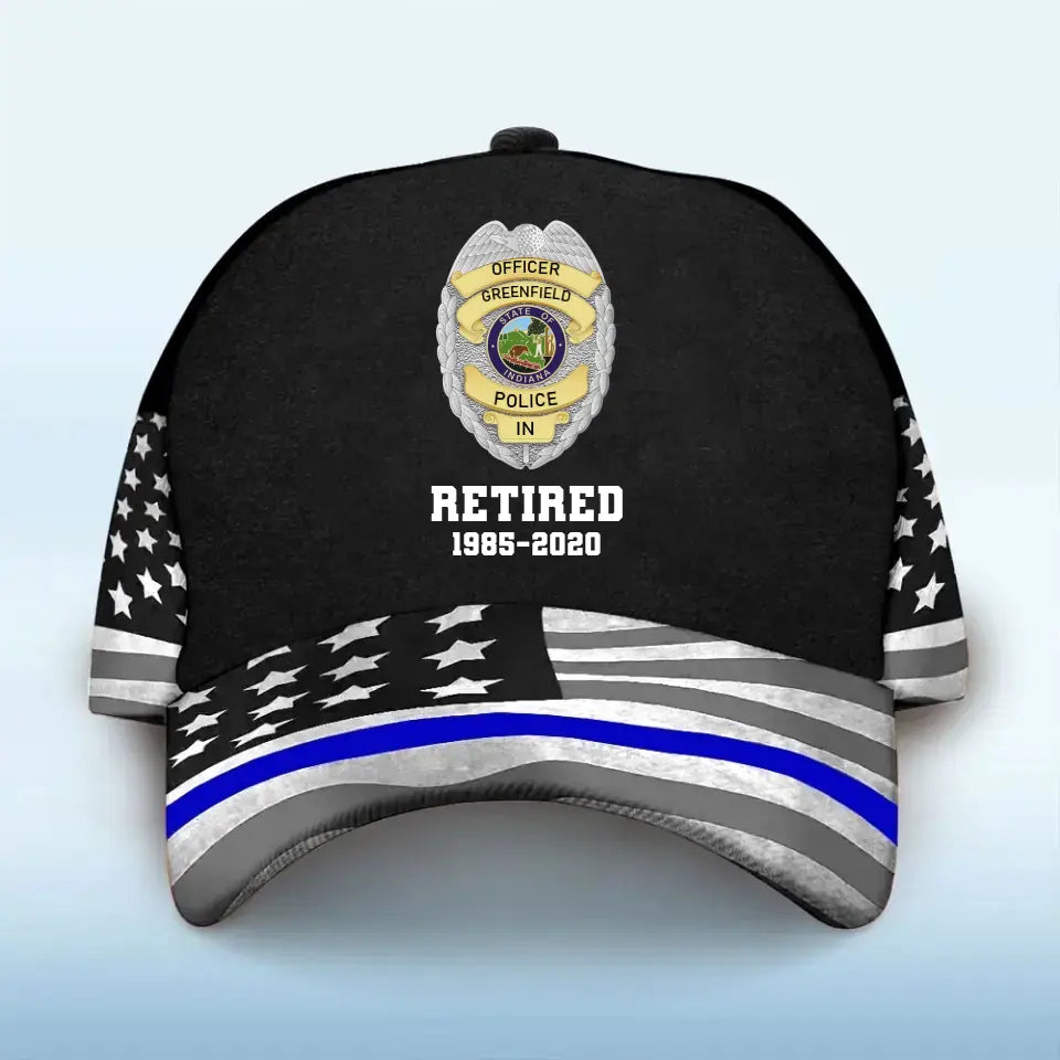 Custom US Police Flag Cap - Personalized Retired Police Badge Hat