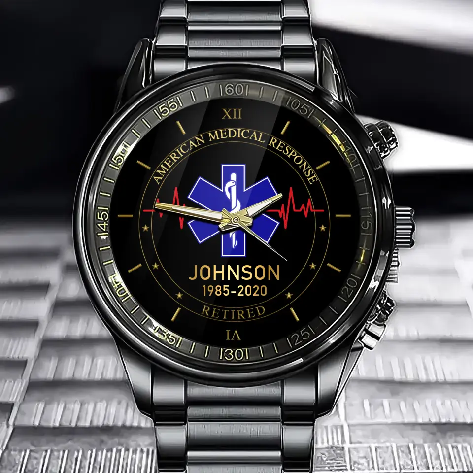 Personalized Retired EMS /EMT /Paramedic /Firefighter /Police Custom LOGO, Department & Name Watch