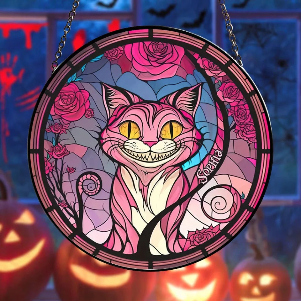 We're All Mad Here - Personalized Mad Cat Halloween Ornament - Mad Cat Custom Name Suncatcher