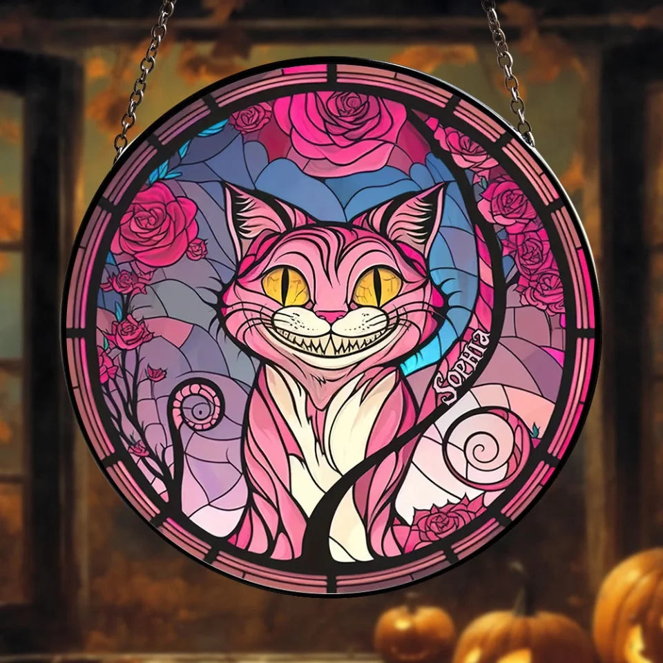 We're All Mad Here - Personalized Mad Cat Halloween Ornament - Mad Cat Custom Name Suncatcher