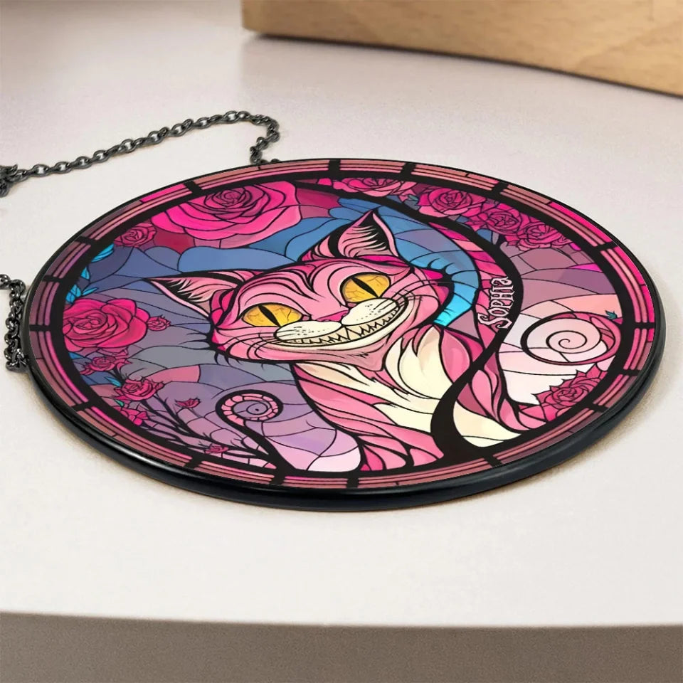 We're All Mad Here - Personalized Mad Cat Halloween Ornament - Mad Cat Custom Name Suncatcher