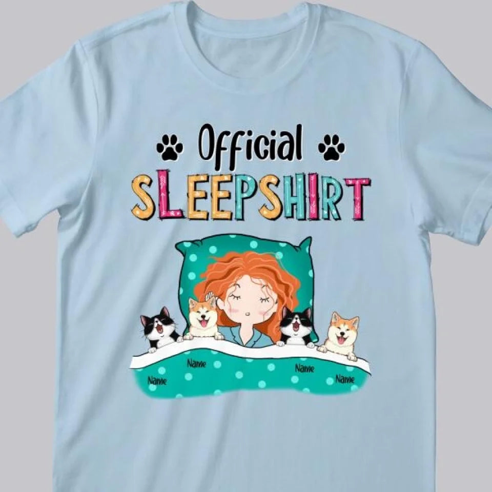 Official Sleep Shirt, Girl And Her Cats & Dogs, Personalized Dog & Cat Lovers T-shirt