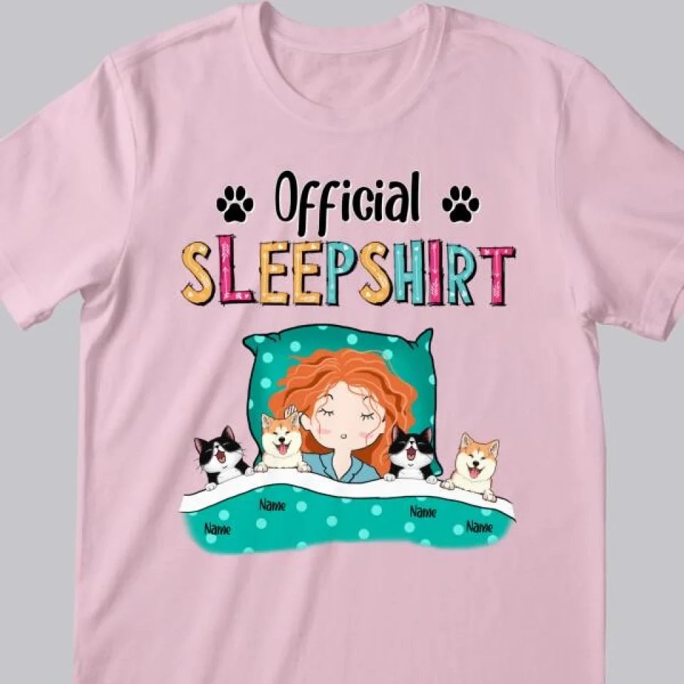 Official Sleep Shirt, Girl And Her Cats & Dogs, Personalized Dog & Cat Lovers T-shirt