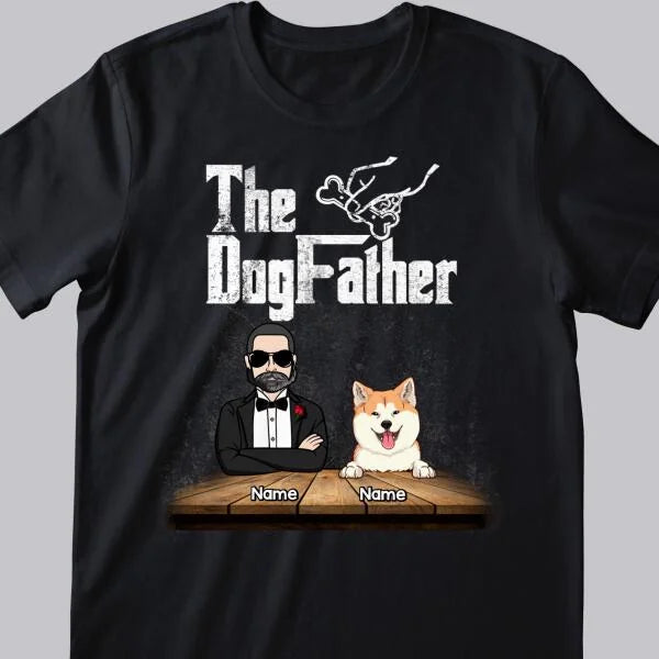 N-The DogFather, Man & Dog, Black Wall T-shirt, Personalized Dog Breeds T-shirt, Gifts For Dog Dads