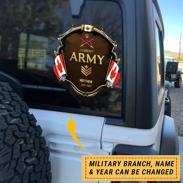 Personalized Canadian Rank, Name, and Year Soldier/Veterans Car Sticker