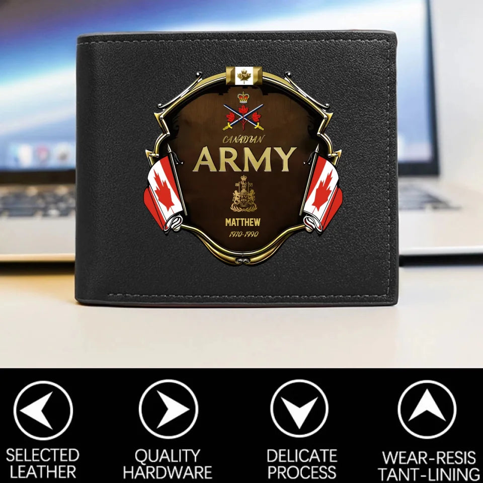 Personalized Canadian Rank, Name, and Year Soldier/Veterans Leather Wallet (Rfid Blocking)