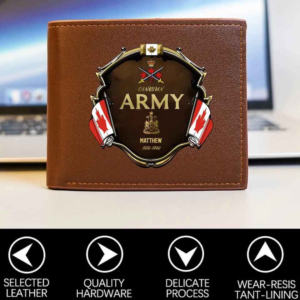 Personalized Canadian Rank, Name, and Year Soldier/Veterans Leather Wallet (Rfid Blocking)