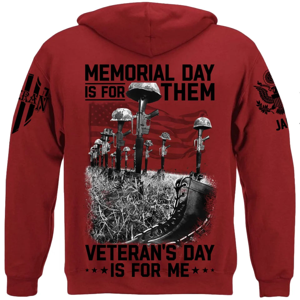 Memorial Day Is For Them Veteran's Day Is For Me Custom All Branches Logo Shirt For Veteran