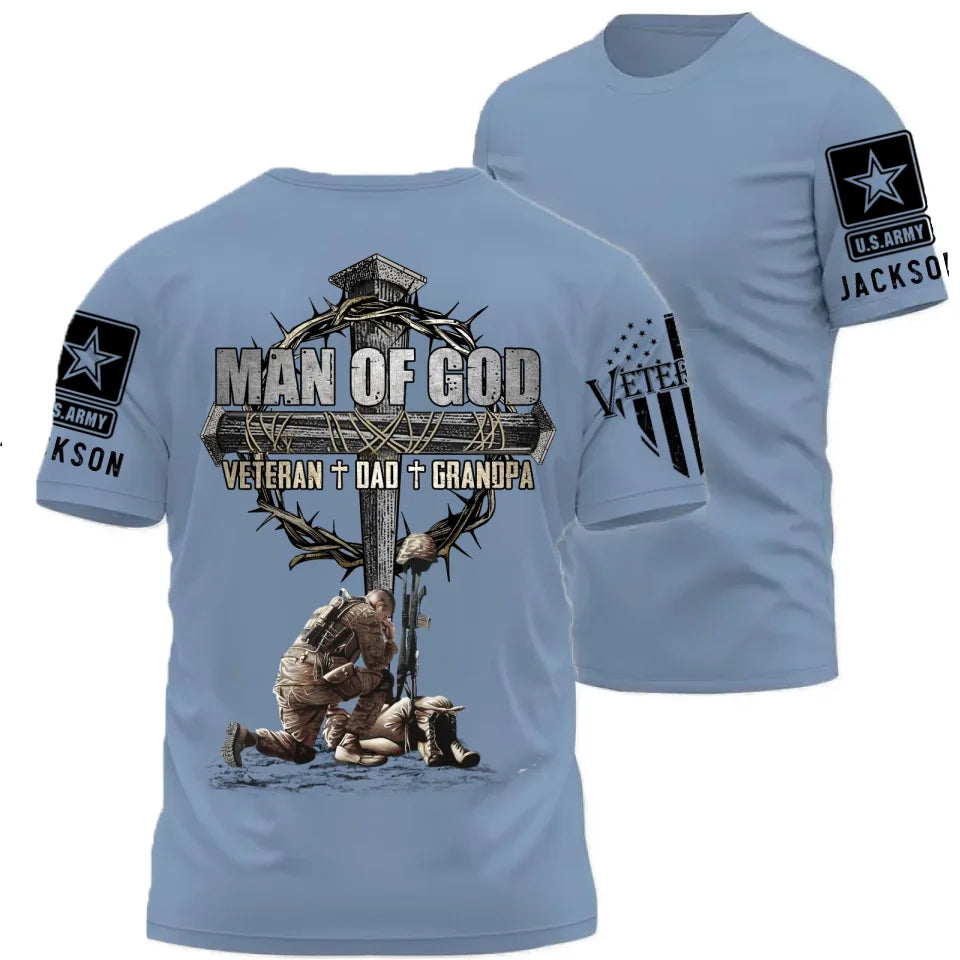 Man Of God Veteran Dad Papa Personalized Shirt For Father's Day Veteran Grandpa