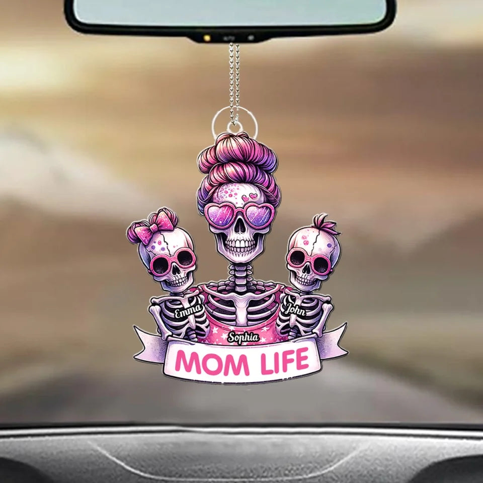 Mom Life - Personalized Skull Custom Shaped Car Ornament