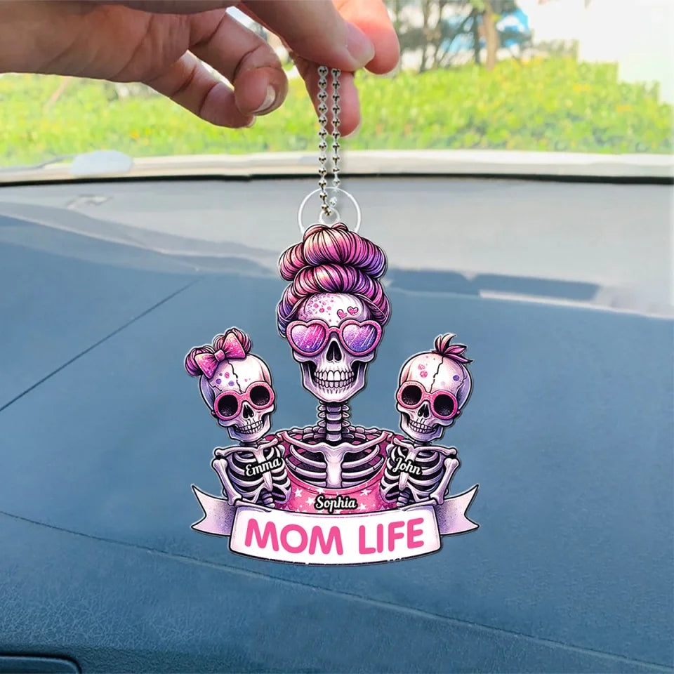 Mom Life - Personalized Skull Custom Shaped Car Ornament