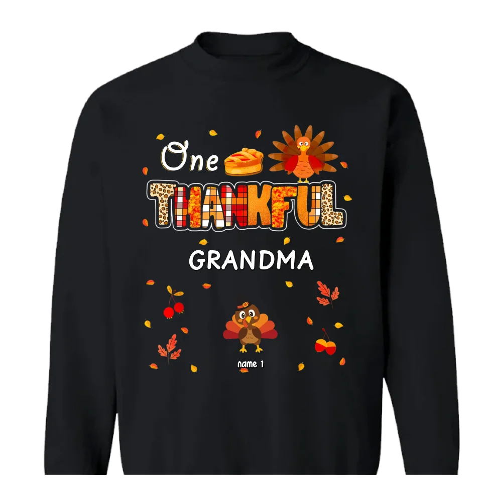 One Thankful Grandma Little Turkeys - Personalized Custom T Shirt - Thanksgiving, Birthday, Loving, Funny Gift for Grandma/Nana/Mimi, Mom, Wife, Grandparent