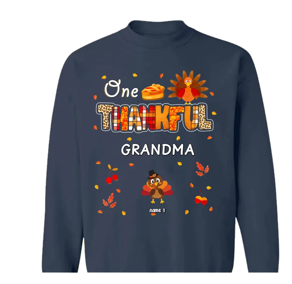 One Thankful Grandma Little Turkeys - Personalized Custom T Shirt - Thanksgiving, Birthday, Loving, Funny Gift for Grandma/Nana/Mimi, Mom, Wife, Grandparent