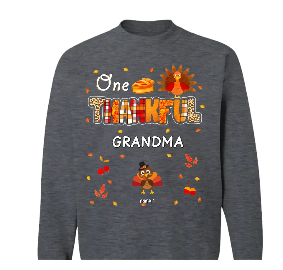 One Thankful Grandma Little Turkeys - Personalized Custom T Shirt - Thanksgiving, Birthday, Loving, Funny Gift for Grandma/Nana/Mimi, Mom, Wife, Grandparent