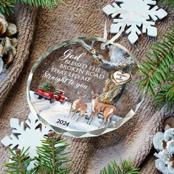 God Blessed The Broken Road – Gift For Couple Personalized Christmas Acrylic Ornament Holiday Decoration