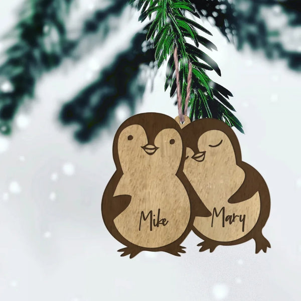 Penguins In Love Penguin Ornament Personalized Wood Ornament Couples Ornament Xmas Gift For Couple