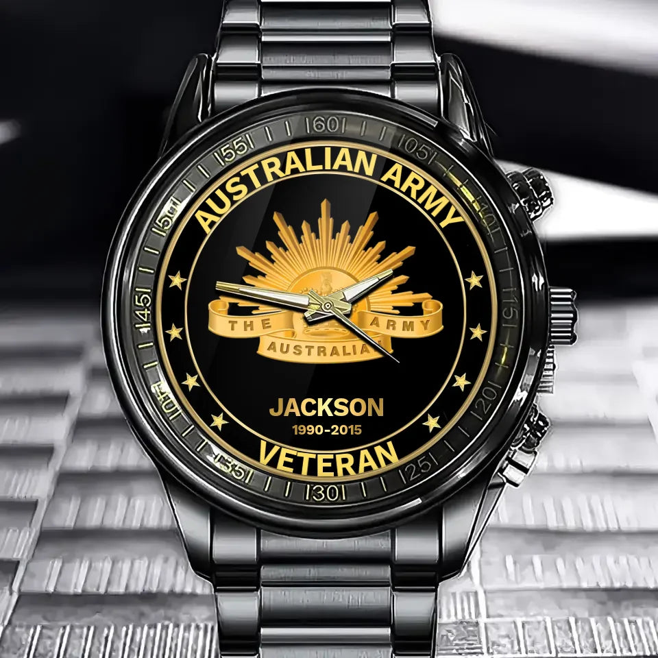 Personalized Australian Veteran/Police/Firefighter Badge Custom Name & Time Watch