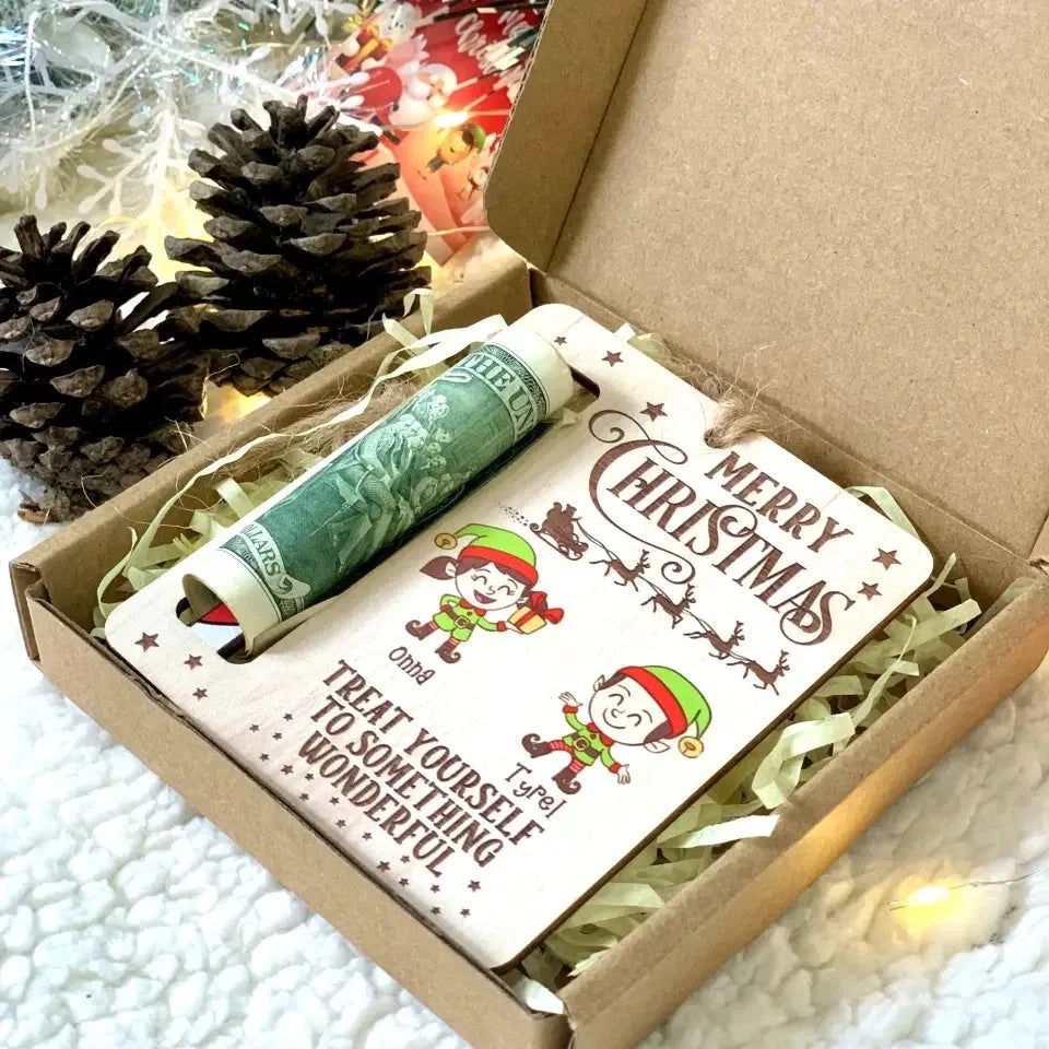 Treat Yourself To Something Wonderful - Personalized Wooden Ornament, Money Holder Ornament