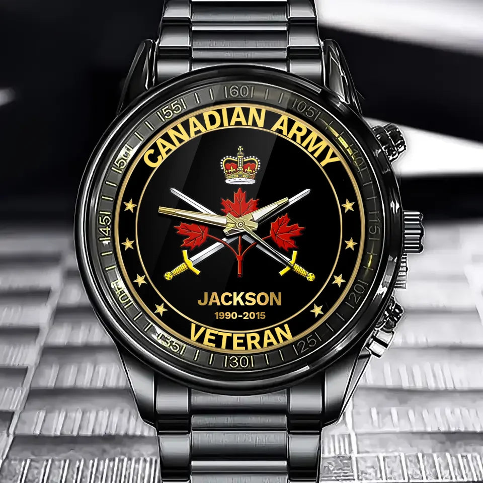 Personalized Canadian Veteran/Police/Firefighter Logo Custom Name & Time Watch