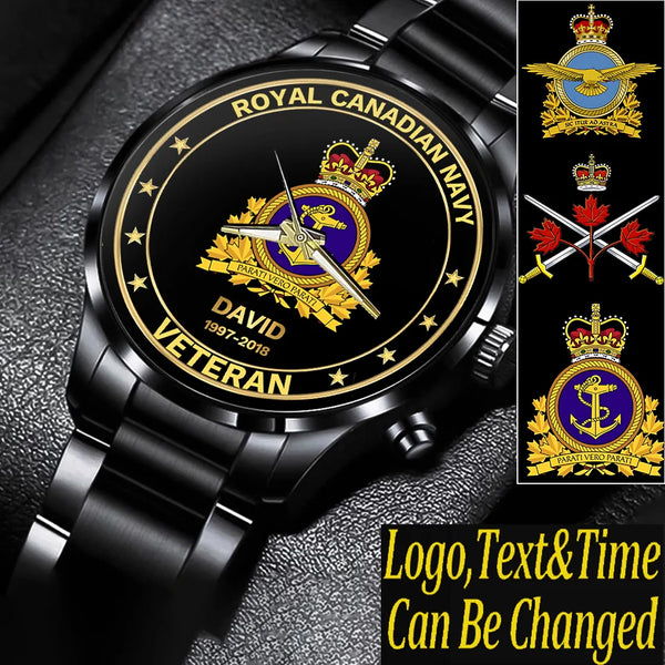 Personalized Canadian Veteran/Police/Firefighter Logo Custom Name & Time Watch