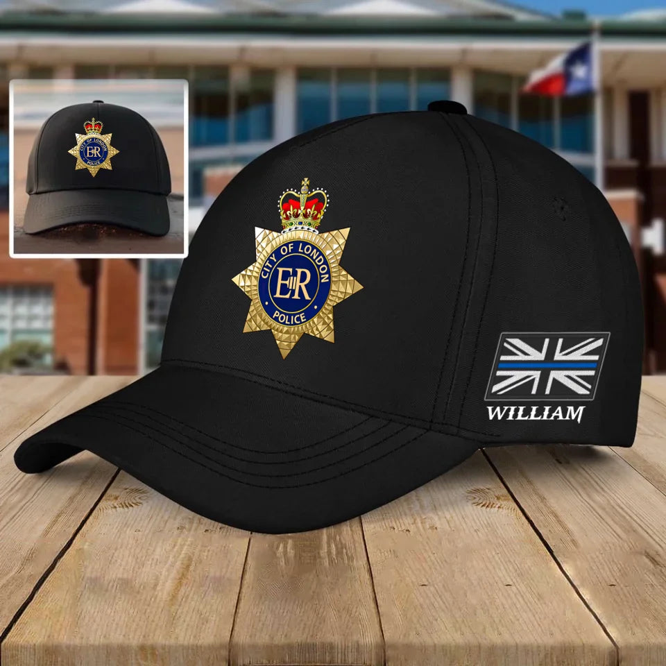 Personalized UK Police Branch Logo & Name Black Cap Printed
