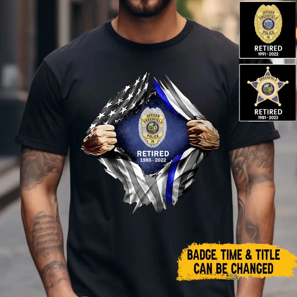 Personalized Retired US Police Badge & Service Time T-shirt