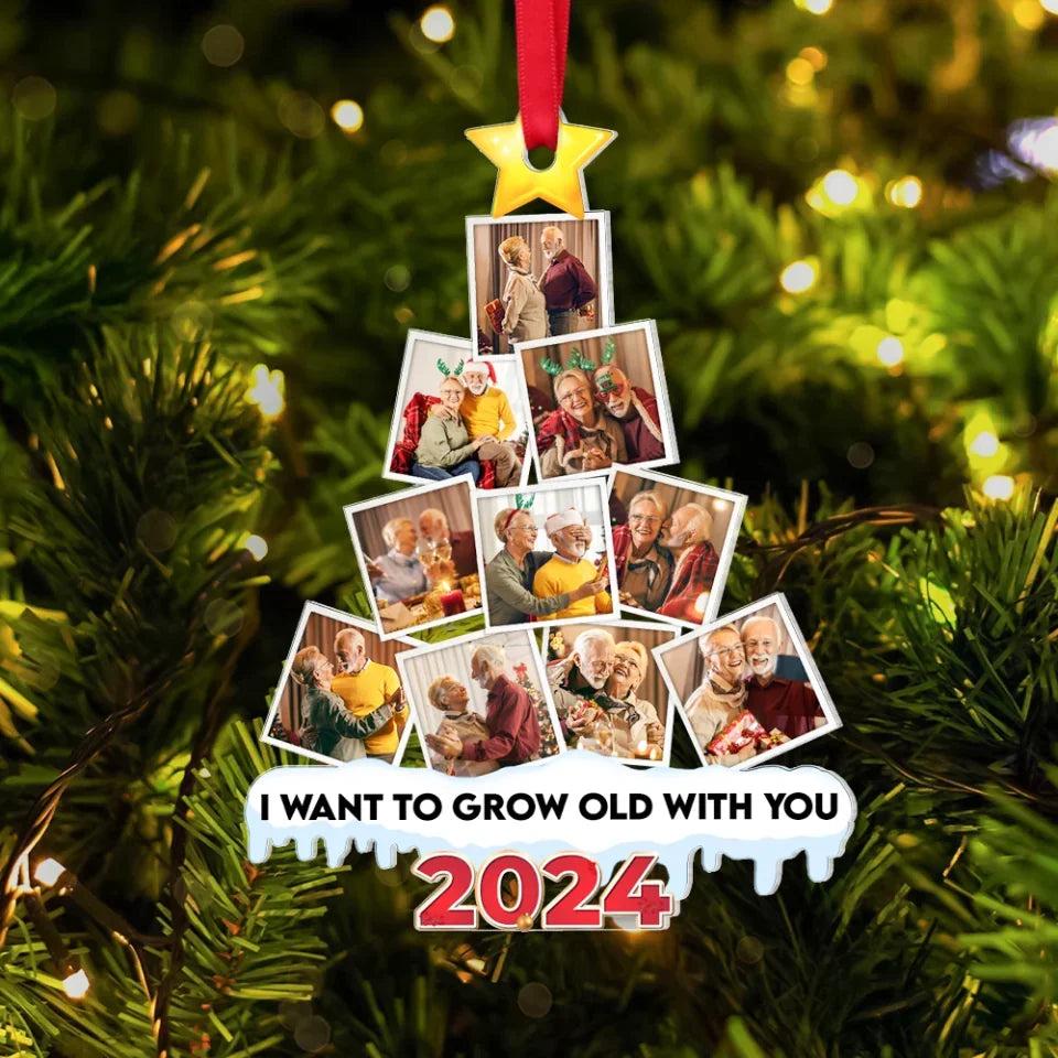 Personalized Gift For Couples, Acrylic Old Couple Photo Christmas Ornament