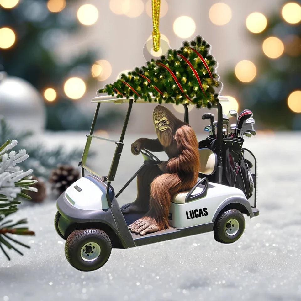 Personalized Gifts For Golfer Christmas Ornament, Bigfoot Riding Golf Cart