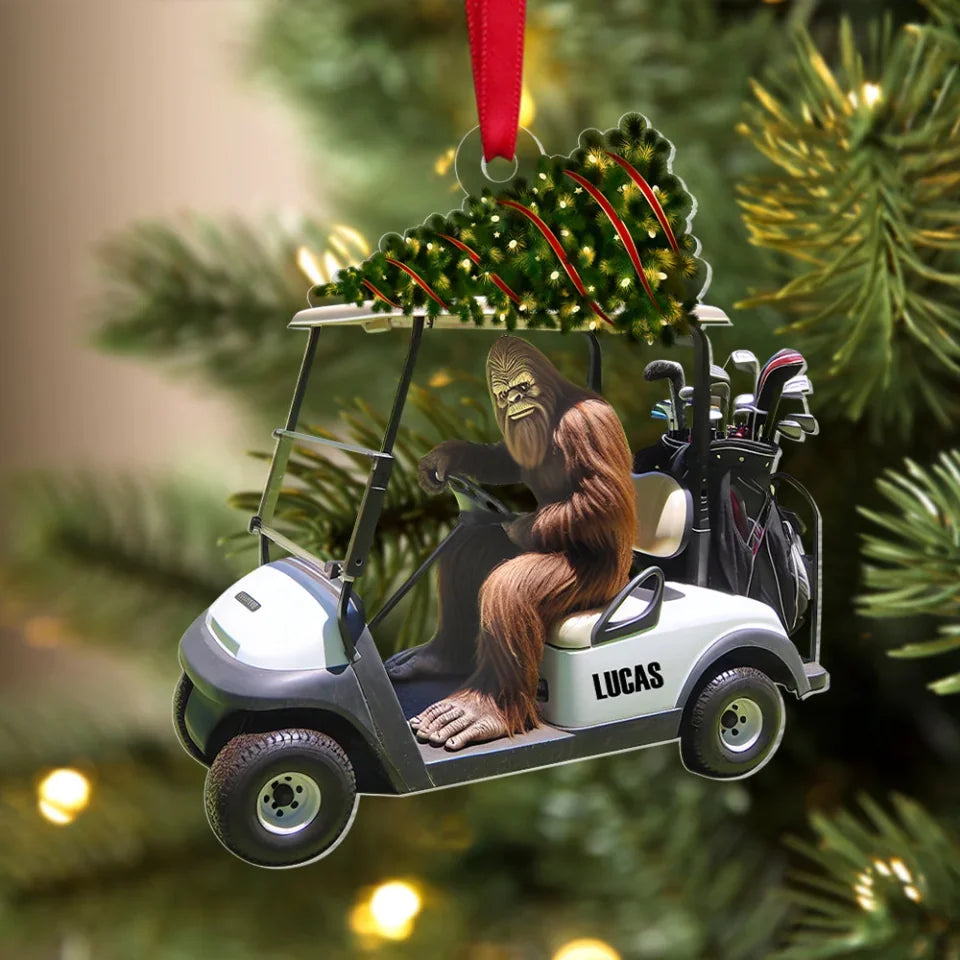 Personalized Gifts For Golfer Christmas Ornament, Bigfoot Riding Golf Cart