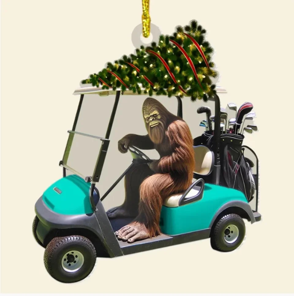 Personalized Gifts For Golfer Christmas Ornament, Bigfoot Riding Golf Cart