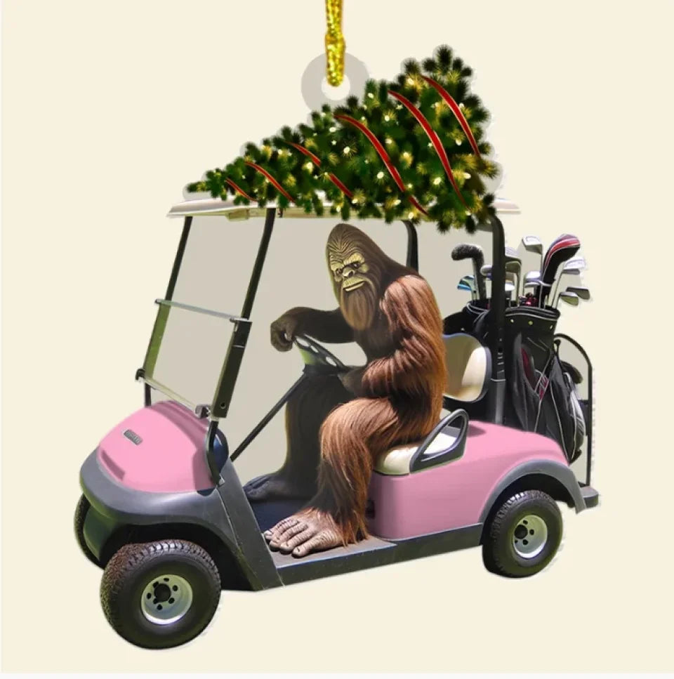 Personalized Gifts For Golfer Christmas Ornament, Bigfoot Riding Golf Cart