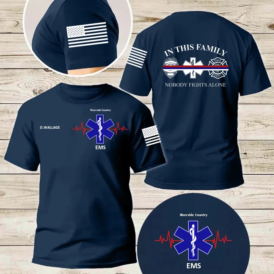 Custom Personalized EMS/EMT/Paramedic/Firefighter/Police AOP T-shirt - Gift Idea For Paramedic/Firefighter/Police - In This Family Nobody Fights Alone