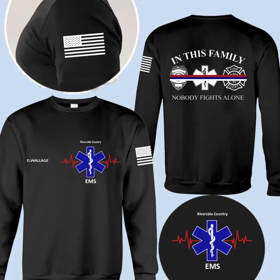 Custom Personalized EMS/EMT/Paramedic/Firefighter/Police AOP T-shirt - Gift Idea For Paramedic/Firefighter/Police - In This Family Nobody Fights Alone