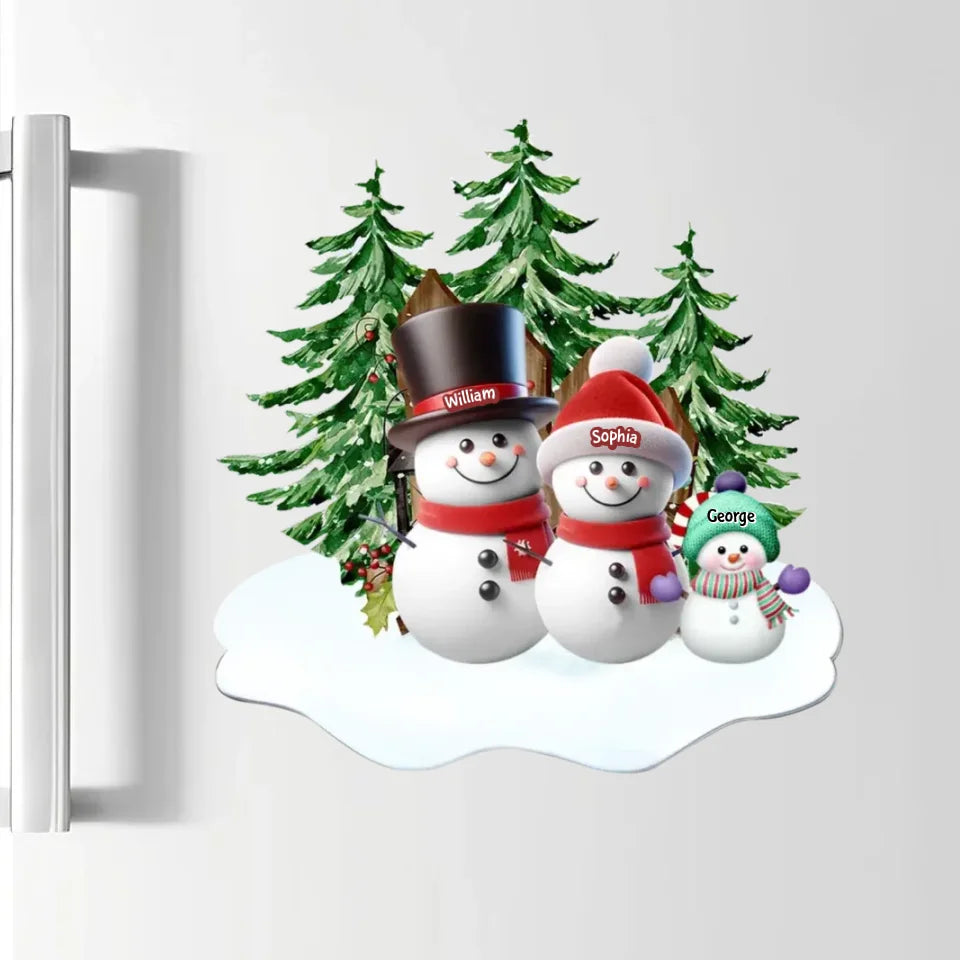 Personalized Snowman Family Sticker Decal and Magnetic Fridge Magnet - Perfect Gift for Grandparents, Custom Names Holiday Decoration