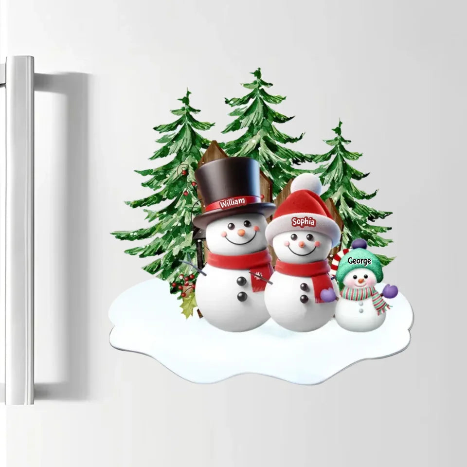 Personalized Snowman Family Sticker Decal and Magnetic Fridge Magnet - Perfect Gift for Grandparents, Custom Names Holiday Decoration