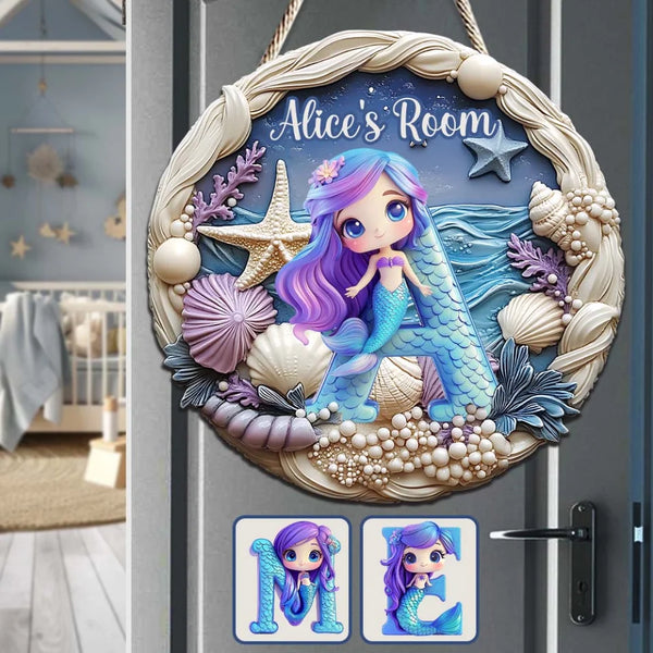 Beautiful Mermaid - Personalized Kid Custom Shaped Wood Sign