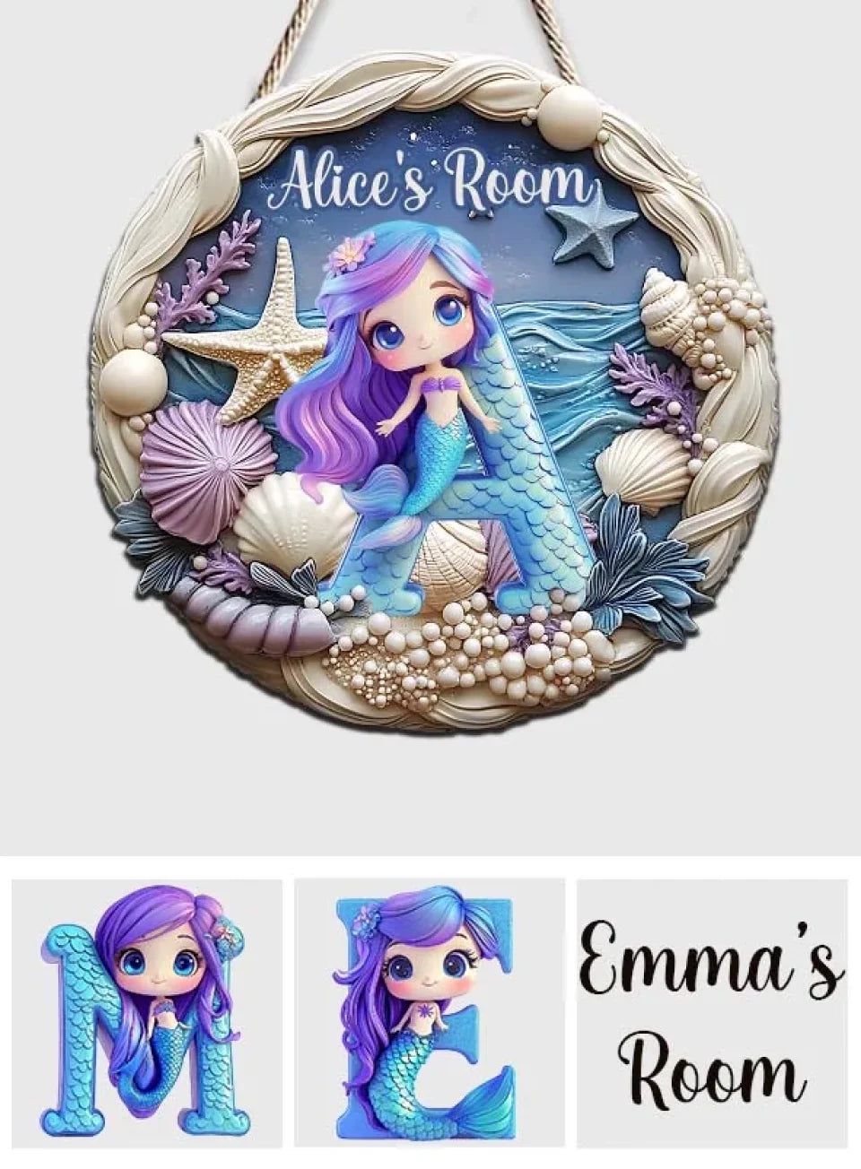 Beautiful Mermaid - Personalized Kid Custom Shaped Wood Sign