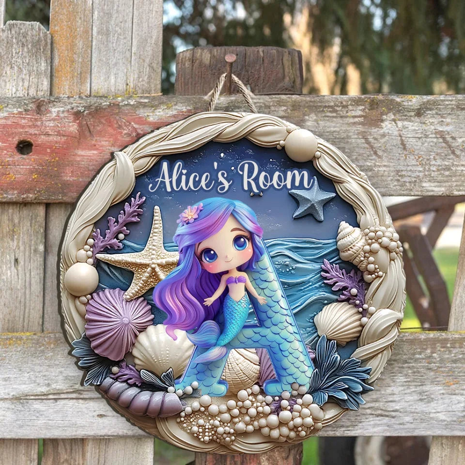 Beautiful Mermaid - Personalized Kid Custom Shaped Wood Sign