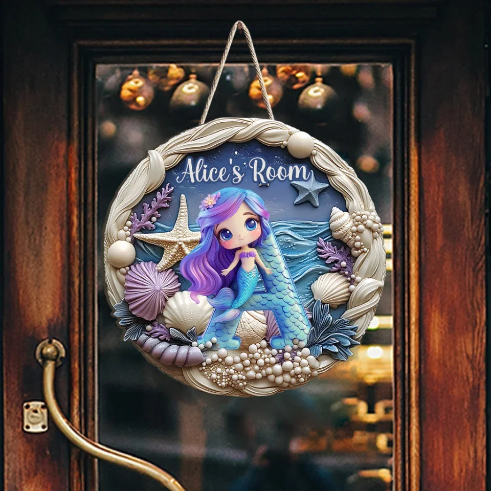 Beautiful Mermaid - Personalized Kid Custom Shaped Wood Sign