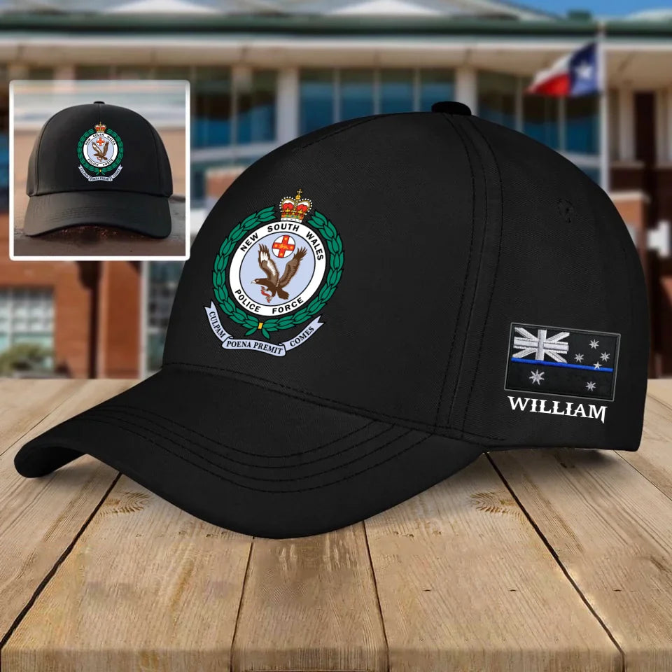 Personalized Australian Police Branch Logo & Name Black Cap