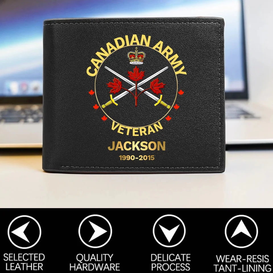 Personalized Canadian Veteran/Police/Firefighter Badge Custom Name & Time Leather Wallet