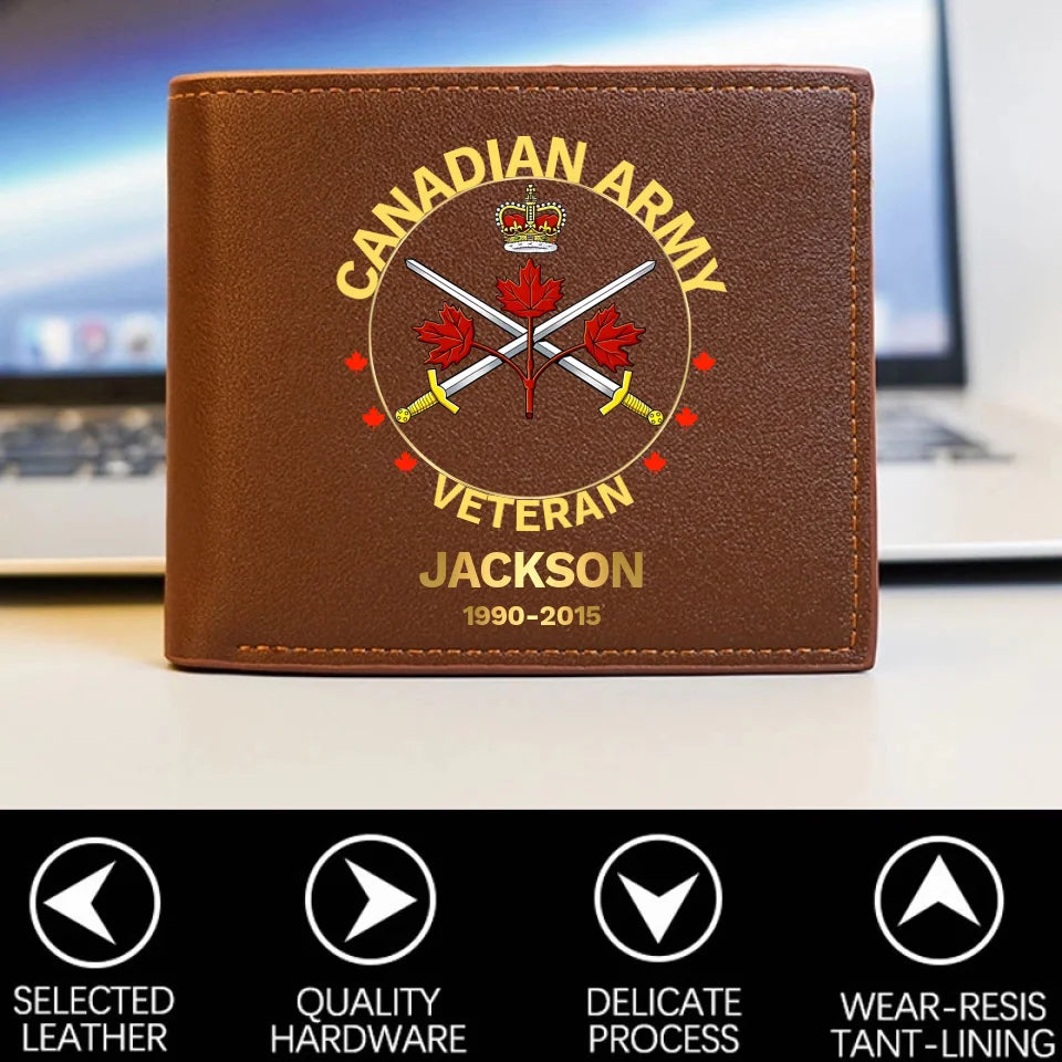 Personalized Canadian Veteran/Police/Firefighter Badge Custom Name & Time Leather Wallet