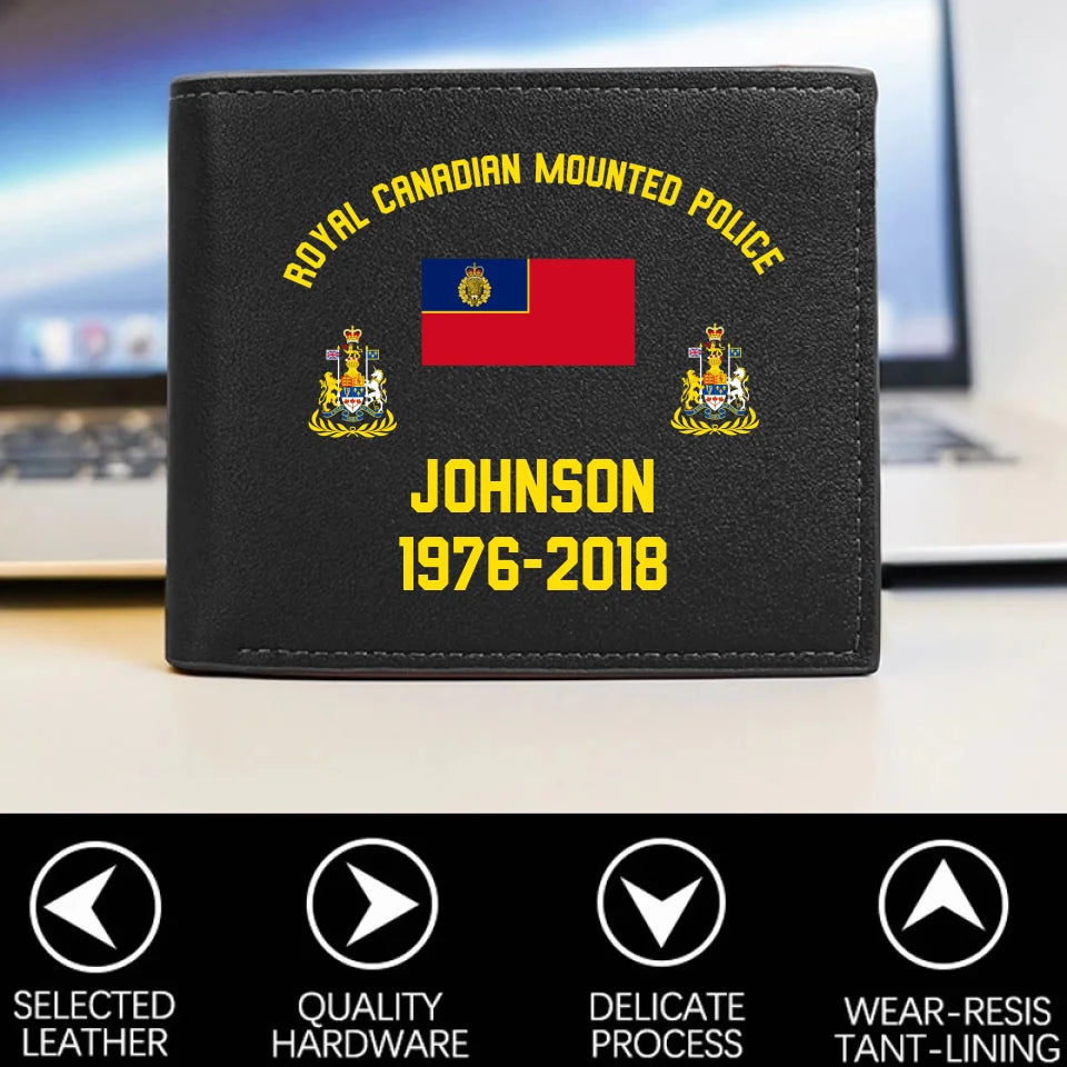 Personalized Royal Canadian Mounted Police Rank & Custom Name Leather Wallet