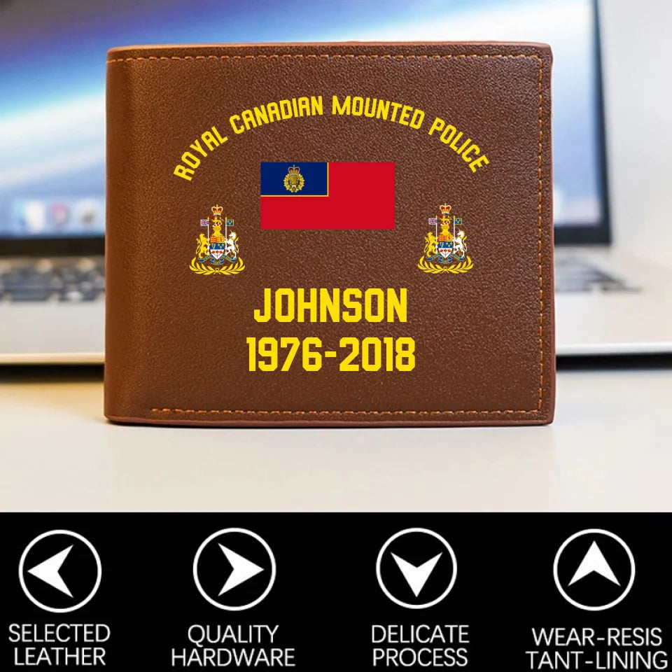 Personalized Royal Canadian Mounted Police Rank & Custom Name Leather Wallet