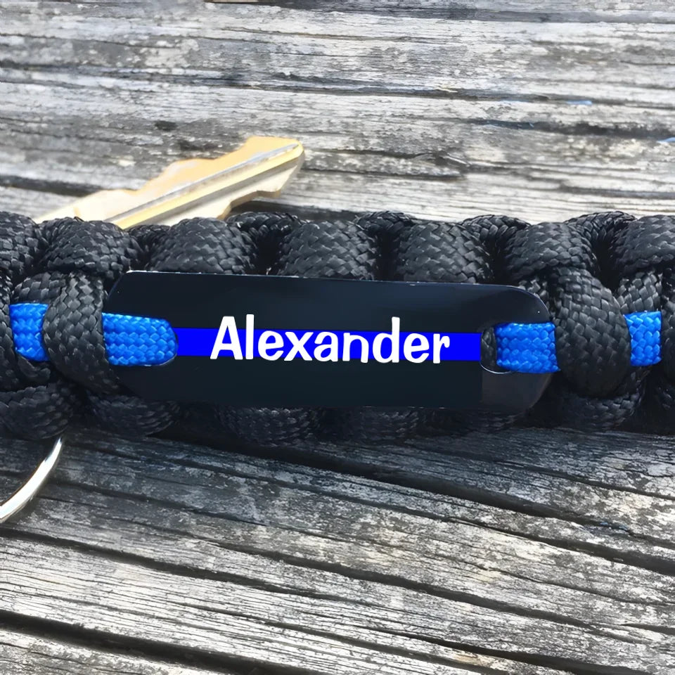 Thin Blue Line Keychain, Personalized Police Keychain With Badge Number(Handmade With 550 Paracord ), Name Or Short Quote - Buy In Bulk For Police Week