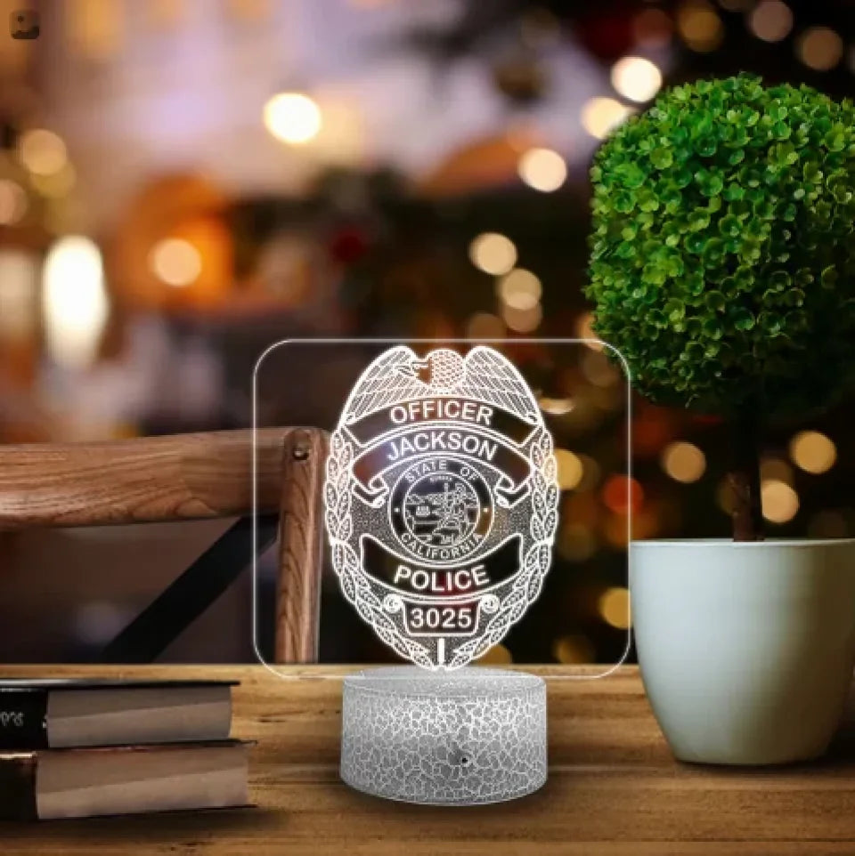 Police Badge Lighted Plaque - Customizable LED Display for Honoring Law Enforcement Professionals and Celebrating Their Dedication