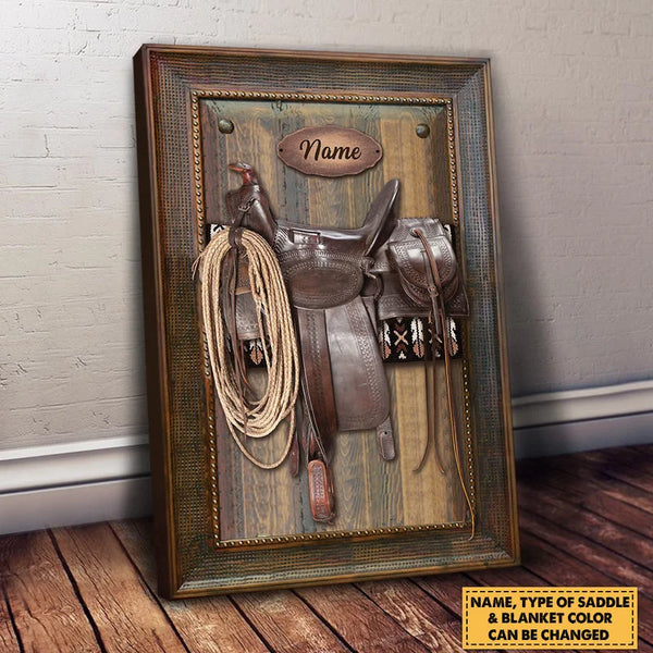 Canvas Horse Saddle Print, Personalized Canvas For Horse Lovers