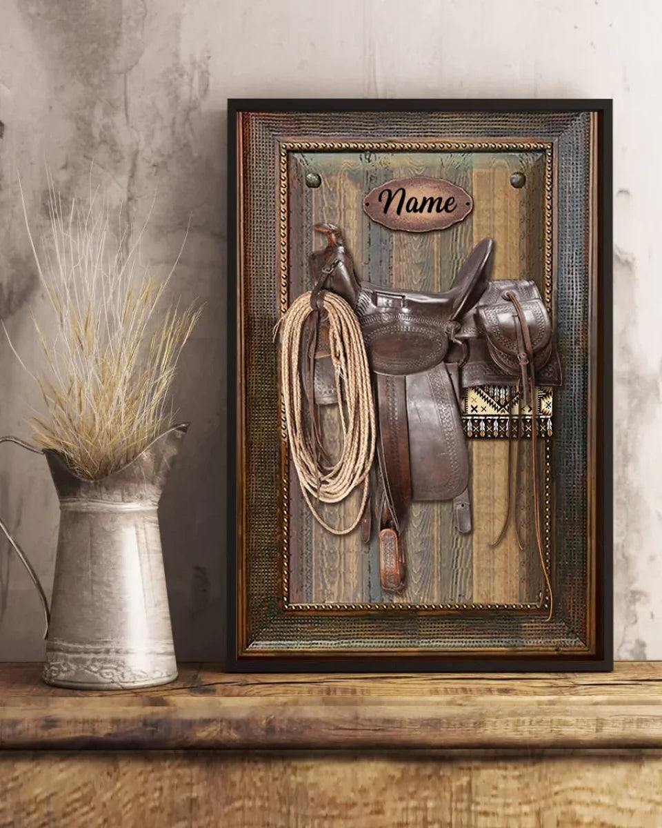 Canvas Horse Saddle Print, Personalized Canvas For Horse Lovers