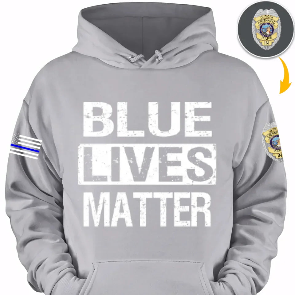 Personalized Blue Lives Matter US Police Badge US Flag Blue Line T-shirt Printed